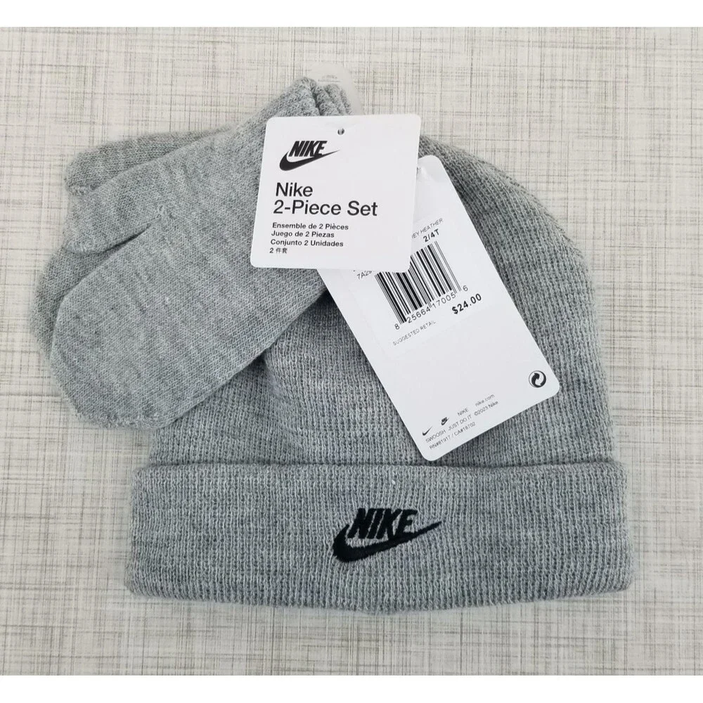 NWT Nike Beanie & Glove/Mitten 2-Piece Set Dark Heather Grey Toddler 2/4 Winter